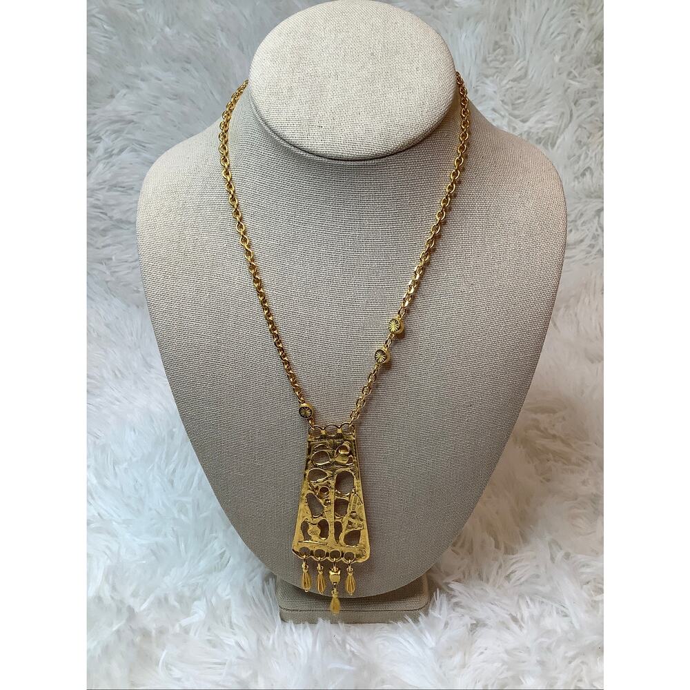 Ben Amun Gold Tone Brutalist Rhinestone Statement Necklace Boho Vintage A4-8 - Picture 4 of 5